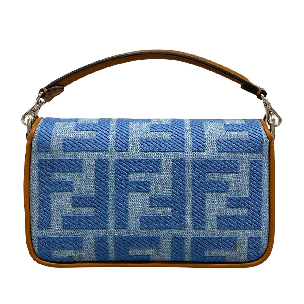 Fendi Baguette Mini Handbag 8BS017-AP4N Light Blue Brown Jacquard Leather - Picture 3 of 15